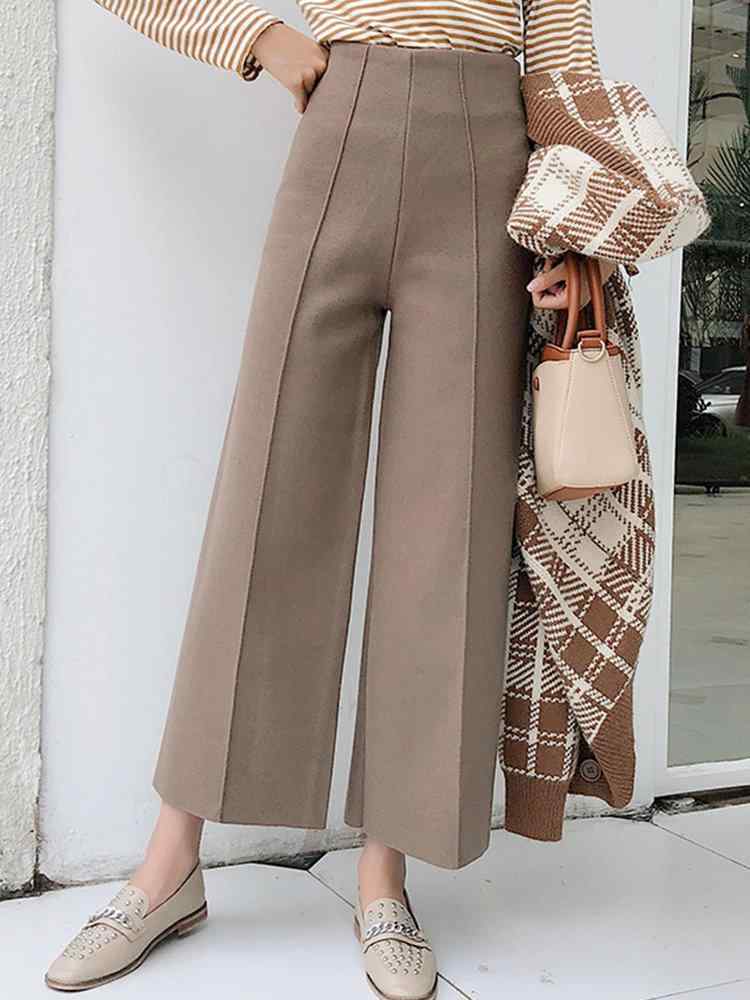 High Waisted Woolen Wide Leg Pants