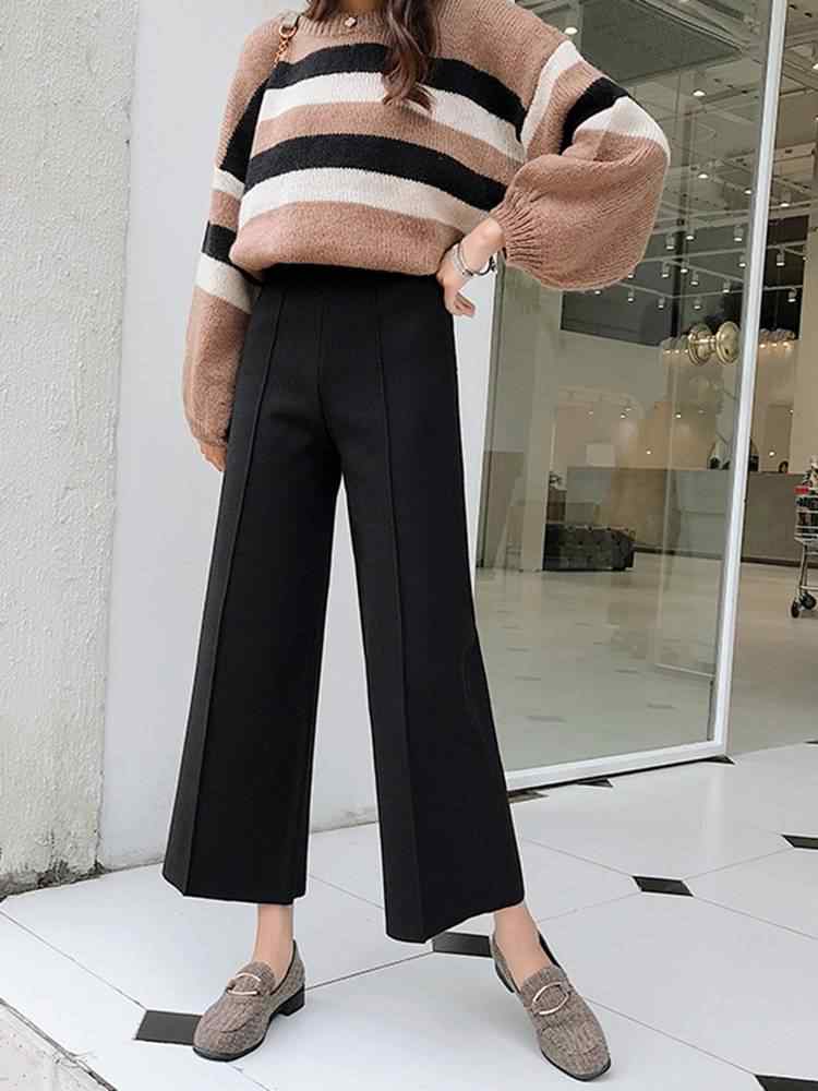 High Waisted Woolen Wide Leg Pants