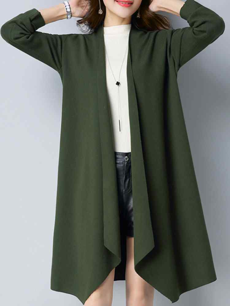 Elegant Women Knitted Long Sleeve Asymmetrical Hem Coats