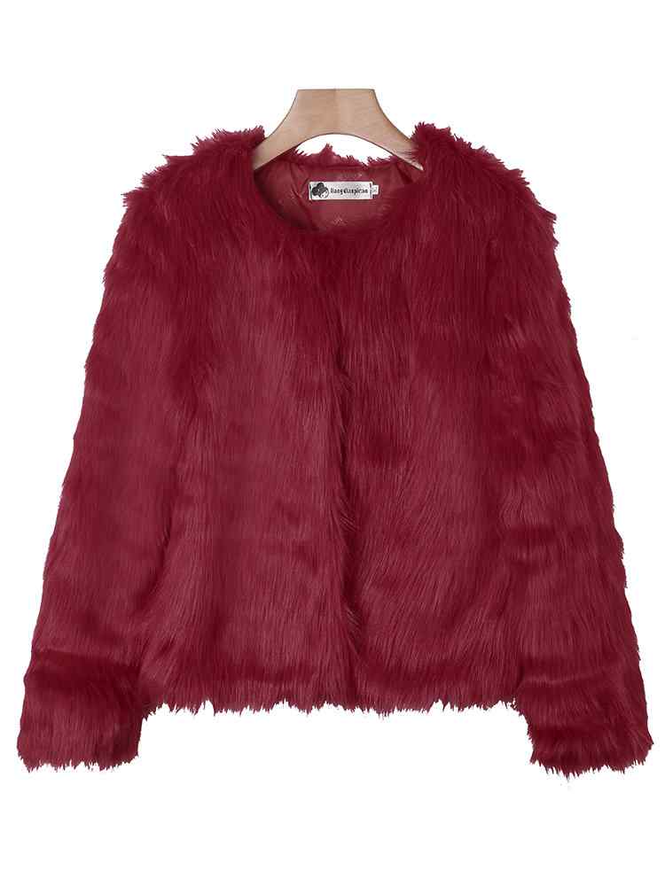 Fashion Pure Color Long Sleeve Faux Fur Coats For Women