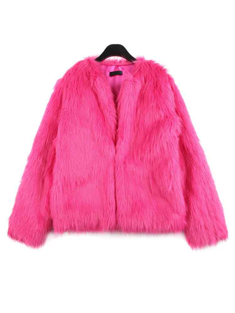 Fashion Pure Color Long Sleeve Faux Fur Coats For Women