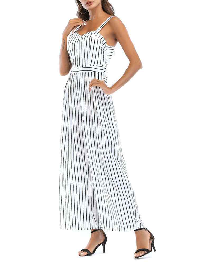 Sexy Backless Stripe High Waist Long Jumpsuits