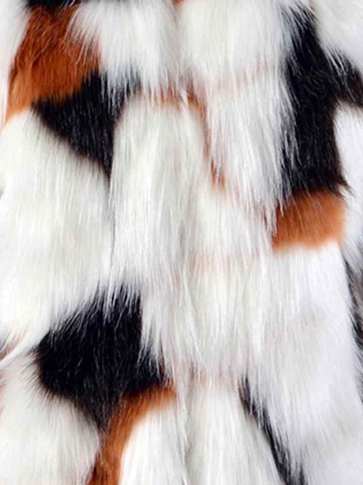 Faux Fur Color Mixing Autumn Winter Long Sleeve Short Coat