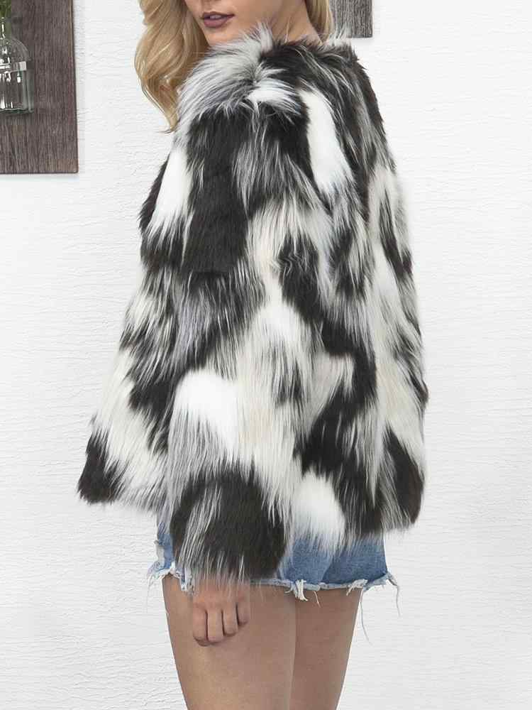 Color Mixing Long Sleeve Faux Fur Autumn Winter Coat