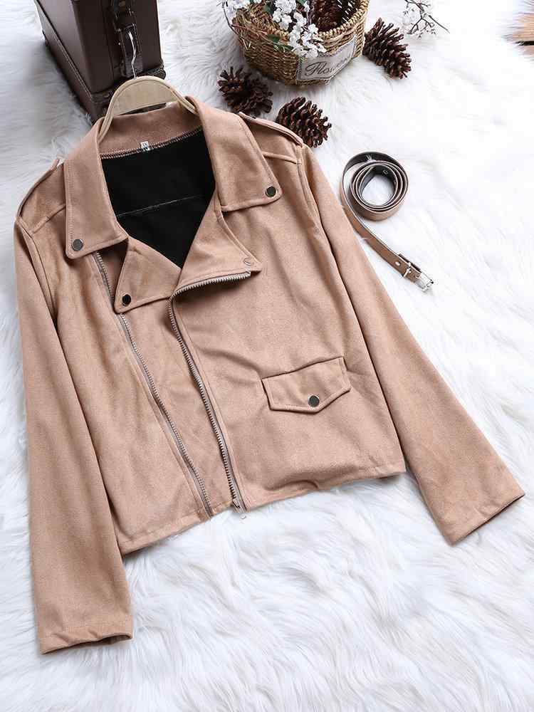 Solid Color Suede Long Sleeve Lapel Casual Jacket