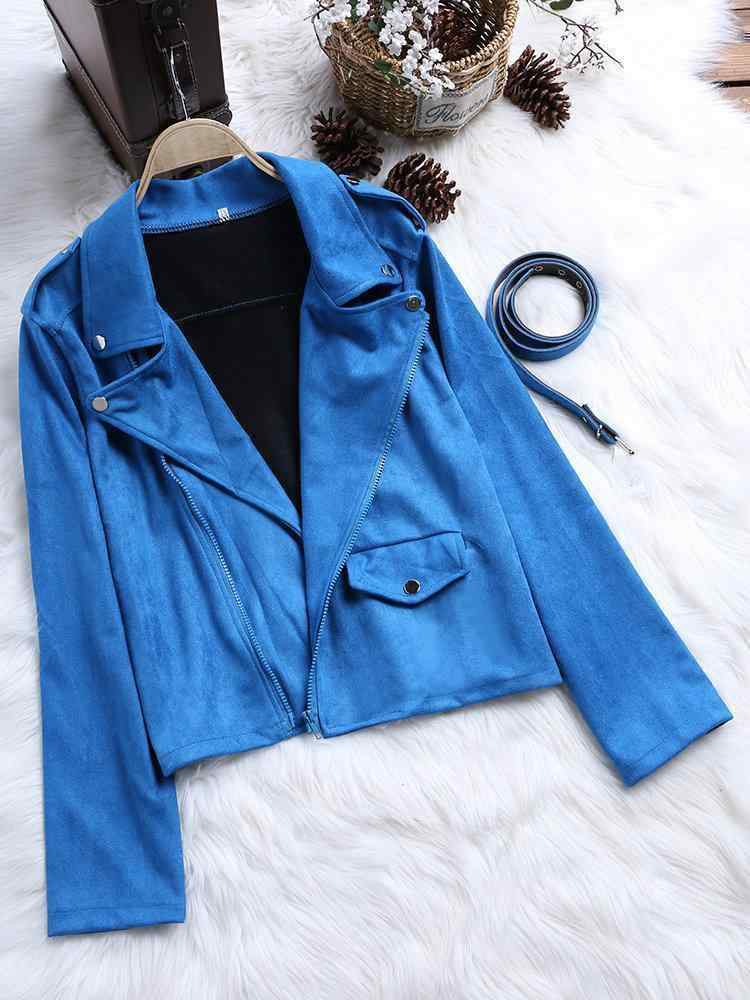 Solid Color Suede Long Sleeve Lapel Casual Jacket