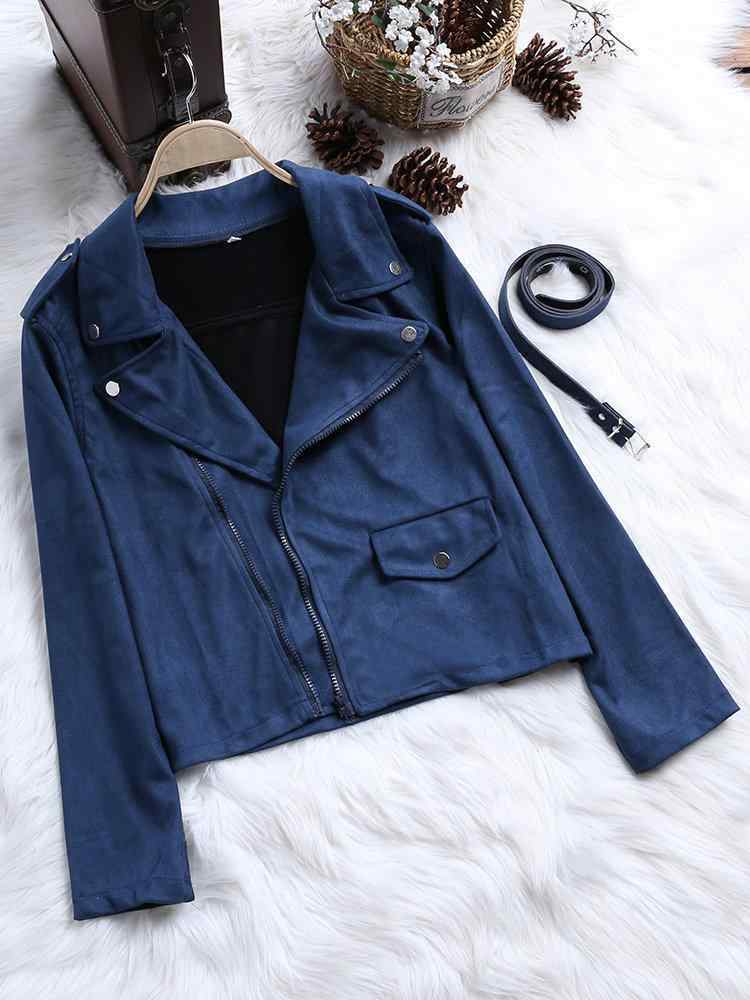 Solid Color Suede Long Sleeve Lapel Casual Jacket