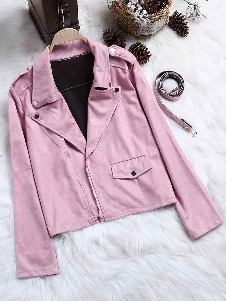 Solid Color Suede Long Sleeve Lapel Casual Jacket