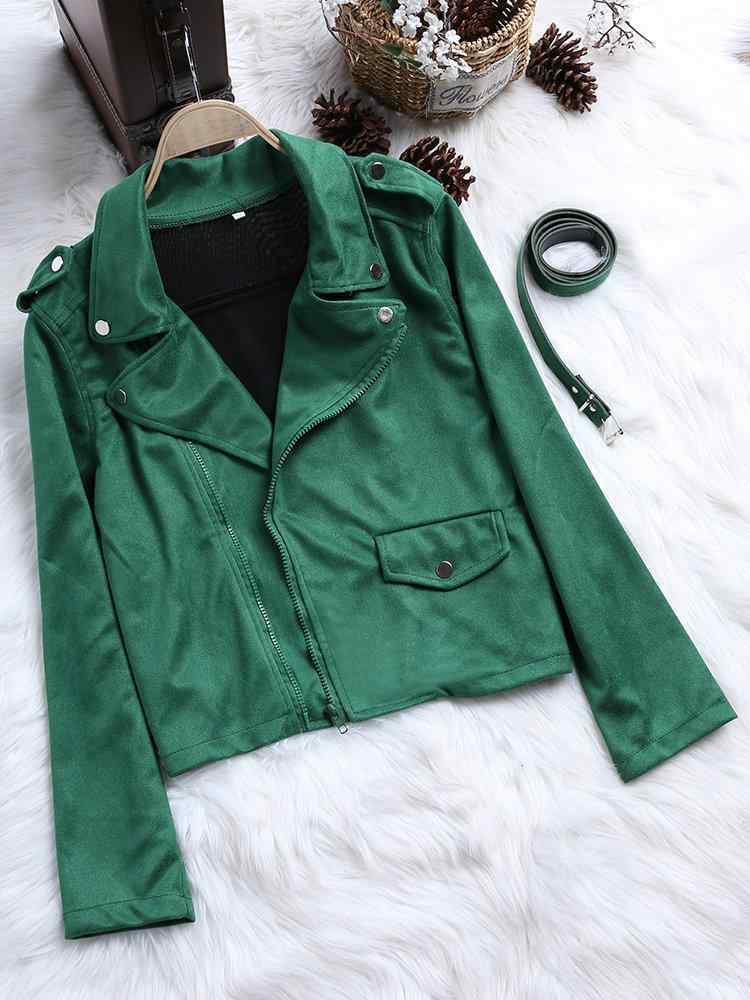 Solid Color Suede Long Sleeve Lapel Casual Jacket