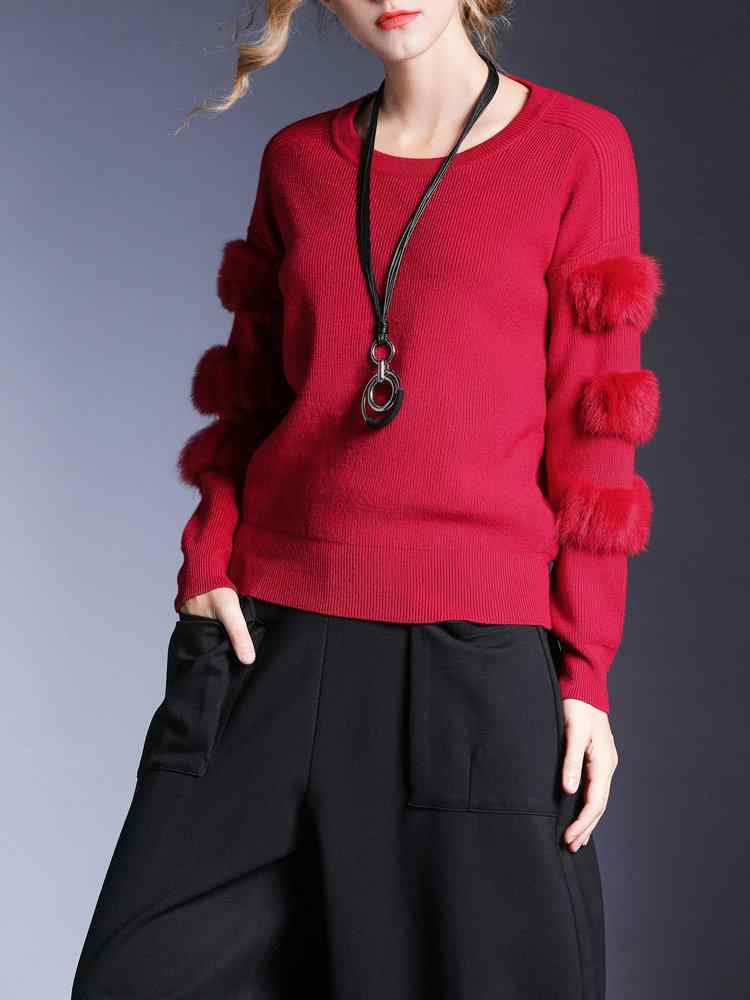 Plush Long Sleeve Solid Color O-neck Sweaters