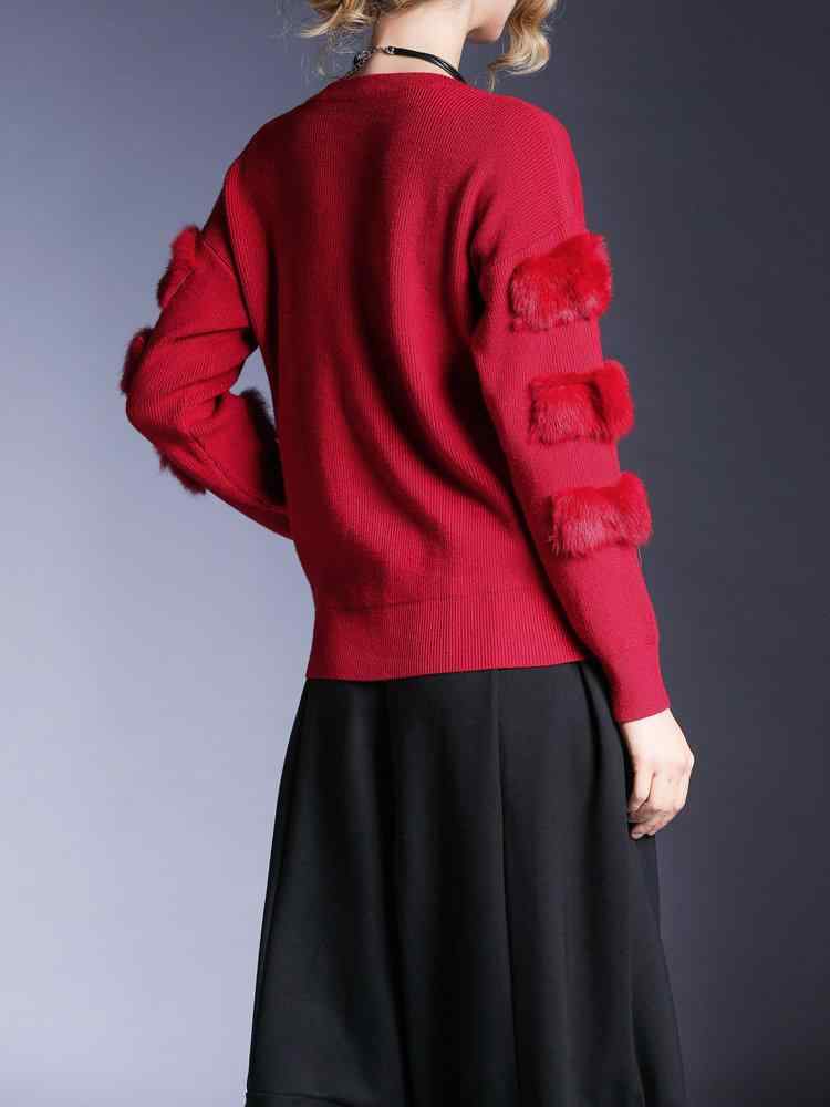 Plush Long Sleeve Solid Color O-neck Sweaters