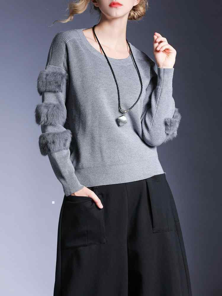 Plush Long Sleeve Solid Color O-neck Sweaters