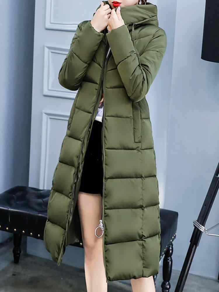 Solid Color Zipper Hooded Long Sleeve Warm Coat