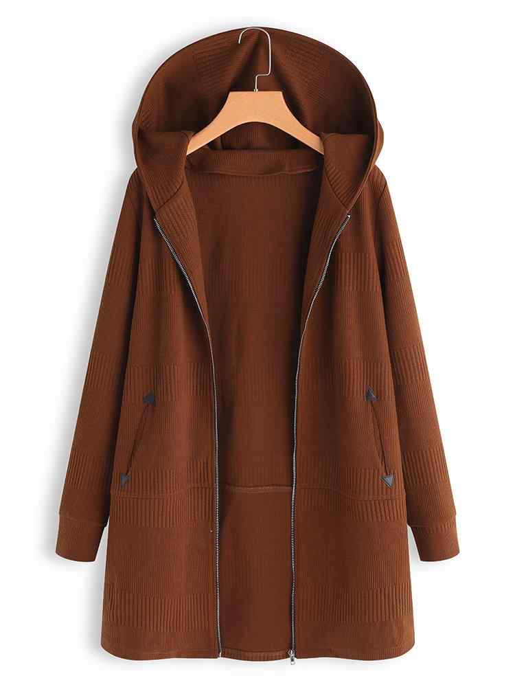 Women Casual Solid Color Long Sleeve Pocket Zipper Autumn Coats