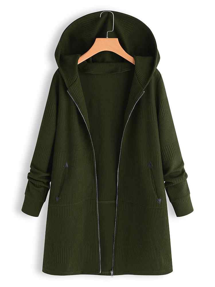 Women Casual Solid Color Long Sleeve Pocket Zipper Autumn Coats