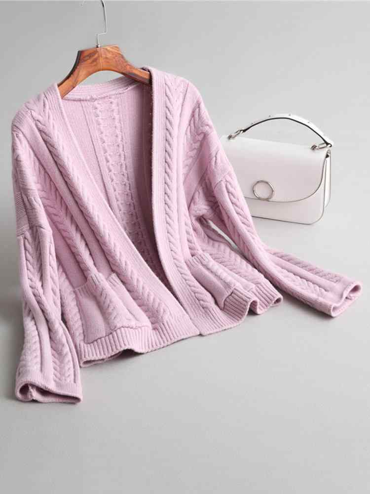 Women Pocket Pure Color Long Sleeve Cardigans