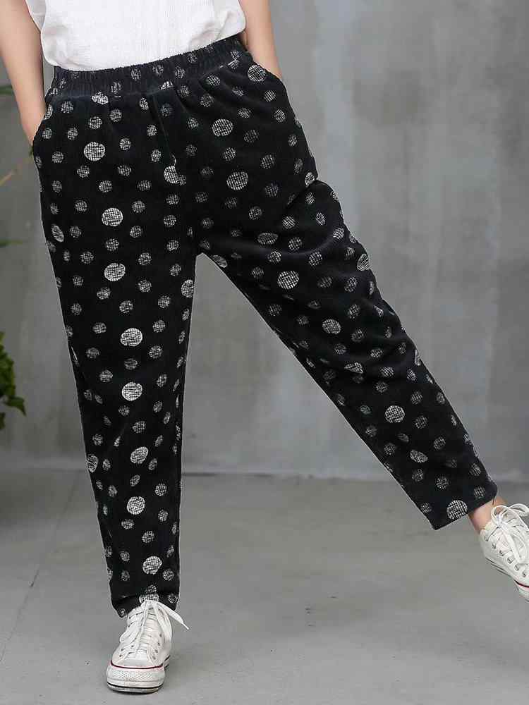 Casual Polka Dot Autumn Winter Harem Corduroy Pants