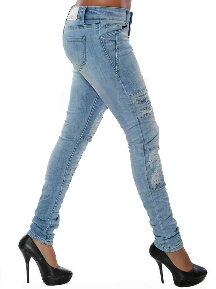 Patchwork Light Blue Skinny Casual Jeans