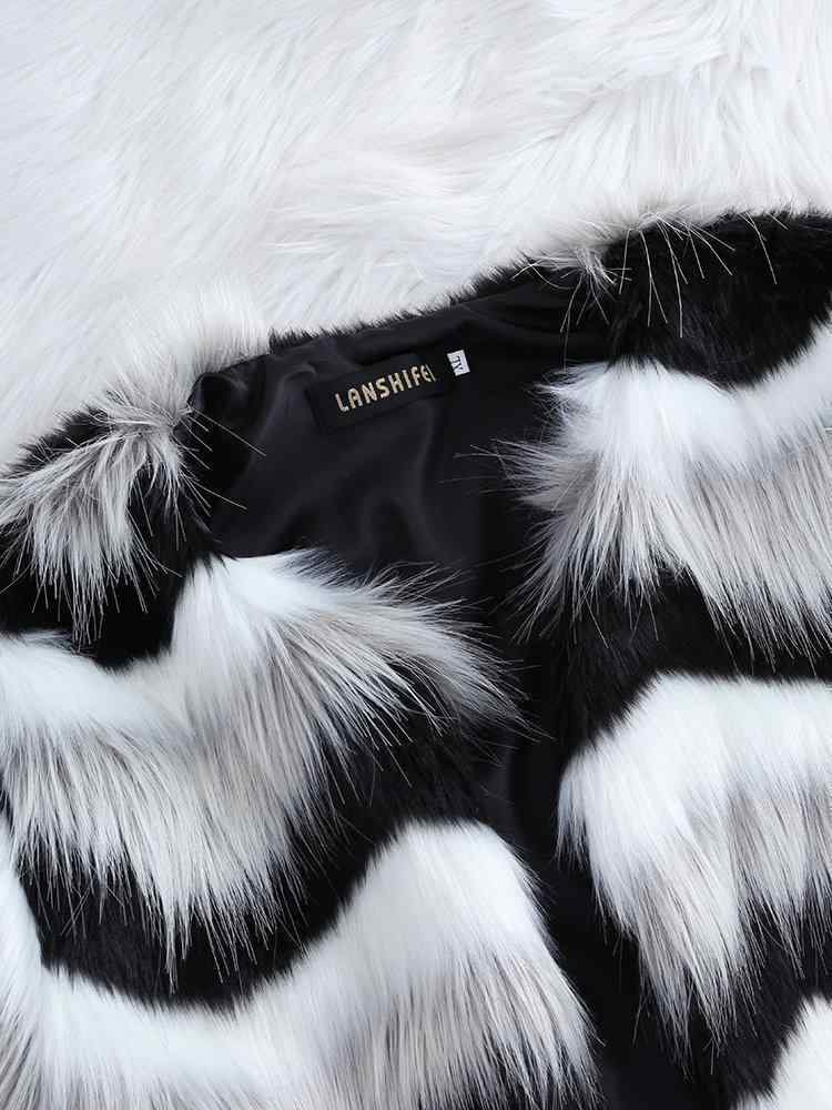 Elegant Fluffy Contrast Color Winter Outerwear Hairy Faux Fur Coat