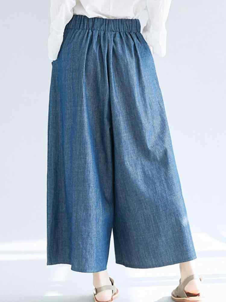 High Waist Button Wide Leg Solid Color Casual Denims