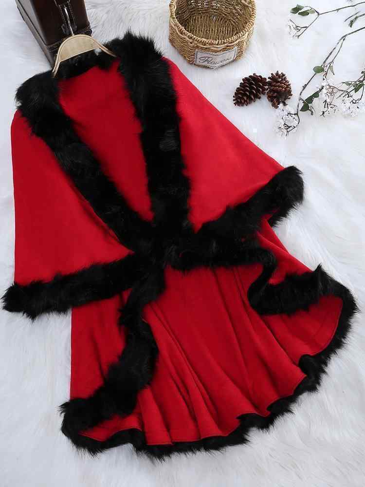 Elegant Faux Fur Patchwork Layered Irregular Women Cloak Coats