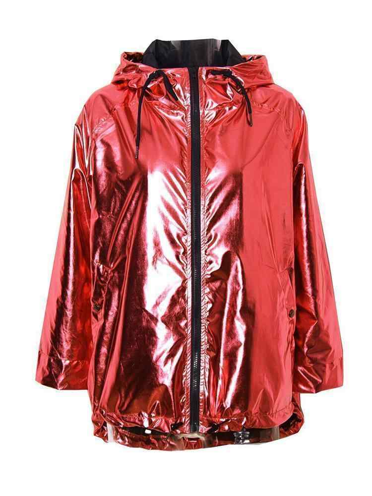 Long Sleeve Hooded Red Casual Zipper Coats