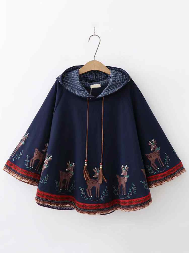 Elk Polka Dots Hooded Poncho Loose Coat