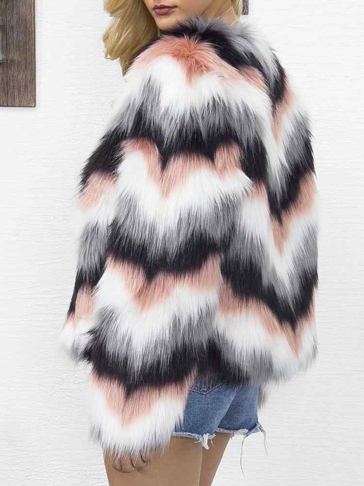 Faux Fur Stripe Long Sleeve Autumn Winter Short Coat