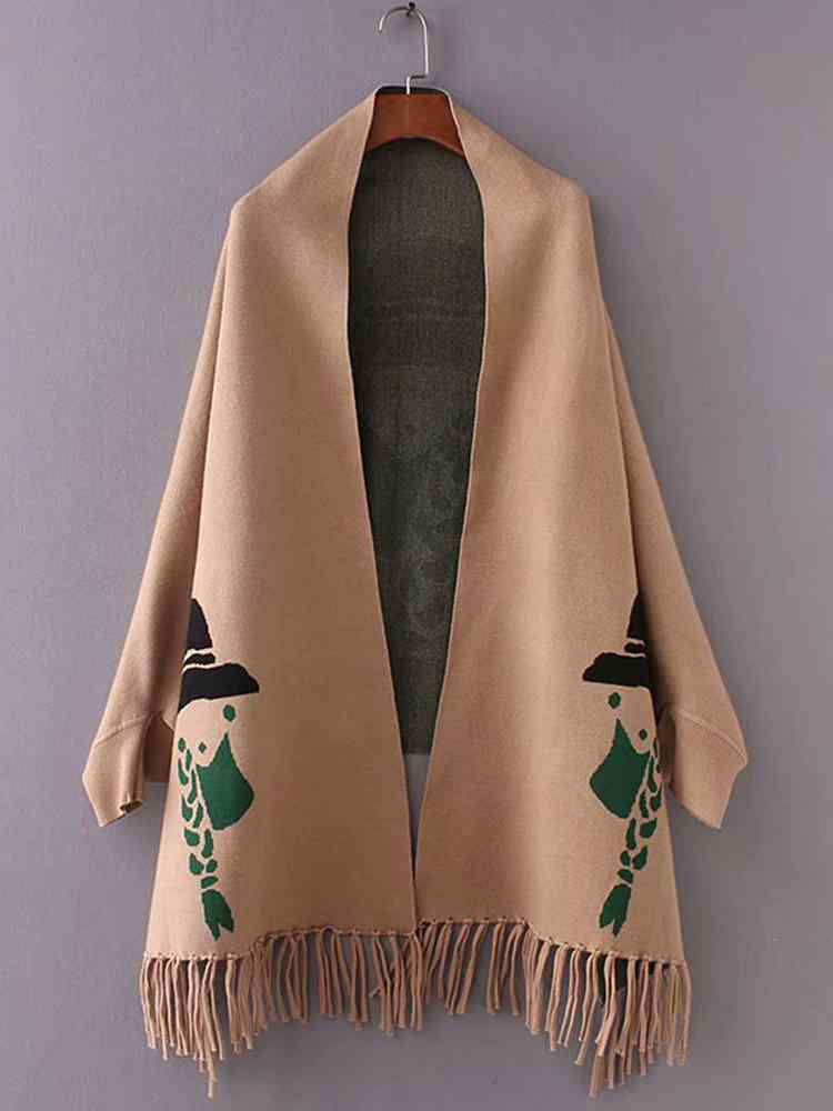 Print Tassels Asymmetrical Elegant Shawl Coats