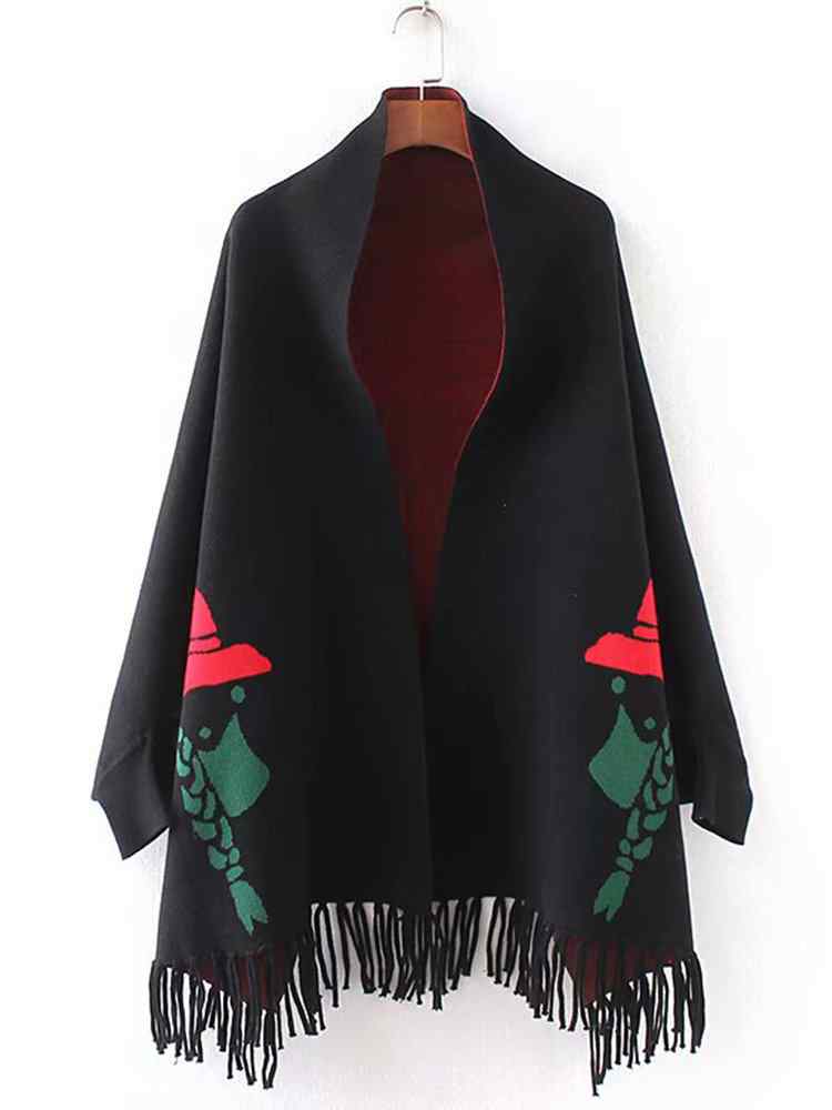 Print Tassels Asymmetrical Elegant Shawl Coats