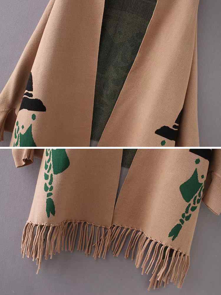 Print Tassels Asymmetrical Elegant Shawl Coats