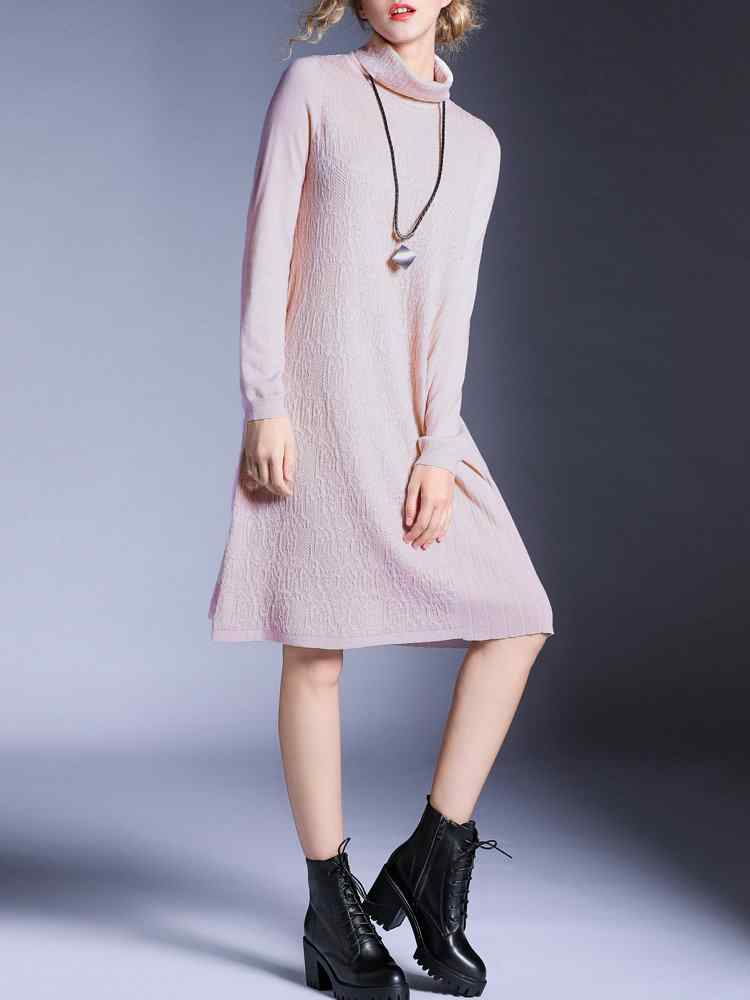 Solid Color High Collar Sweater Pleated Dresses