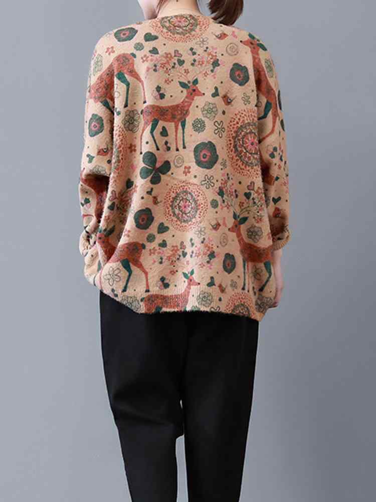 Vintage Cartoon Print Loose Sweater