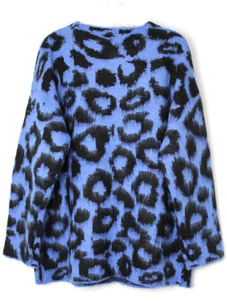 Leopard Print V-neck Button Knit Cardigan For Women