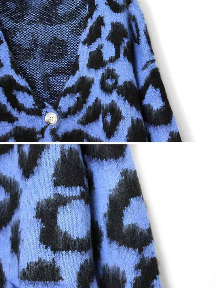 Leopard Print V-neck Button Knit Cardigan For Women