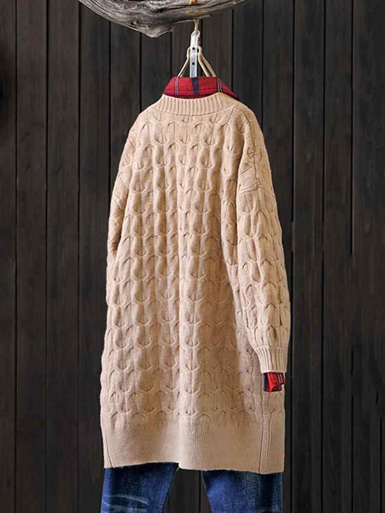 Horns Buckle Solid Color Long Sleeve Casual Cardigan