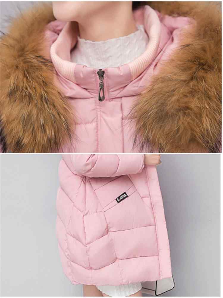 Solid Color Hooded Fur Collar Thicken Warm Long Coat