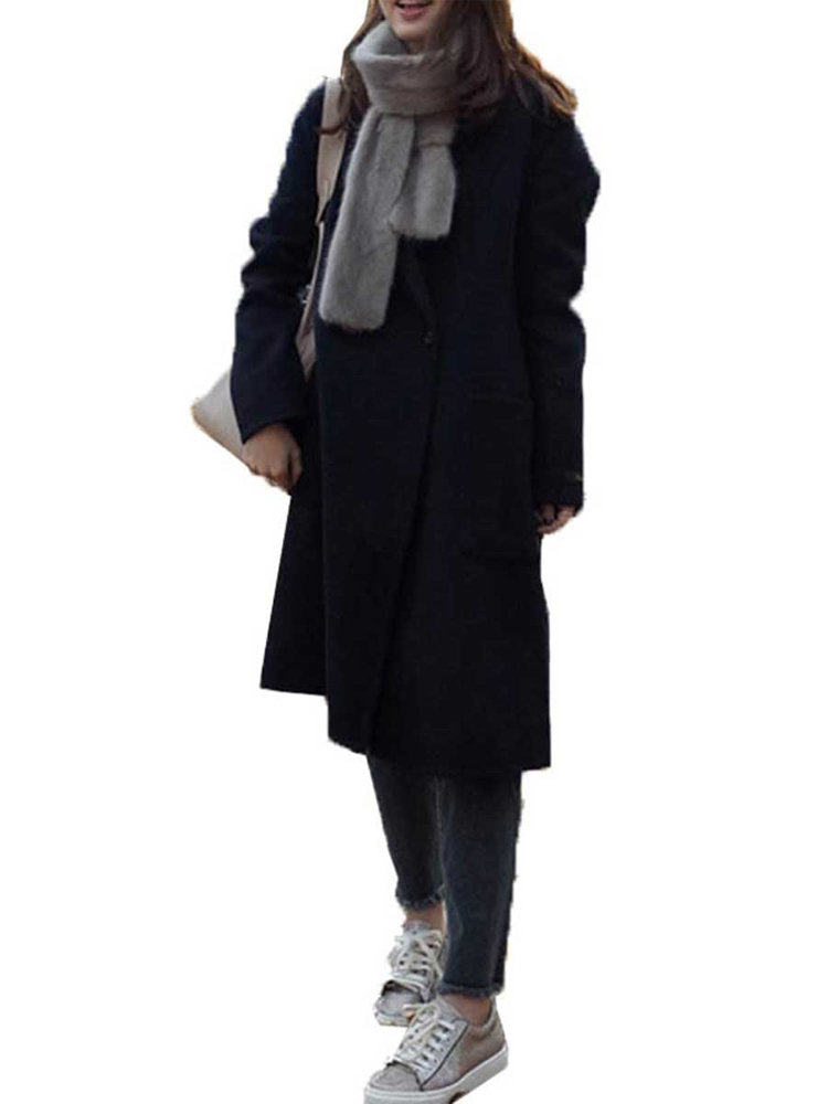 Notch Collar Solid Color Loose Long Coat