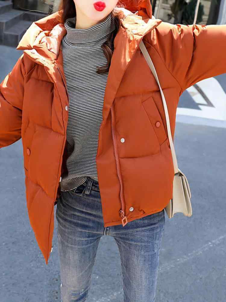 Short Solid Color Hooded Quilted Coat