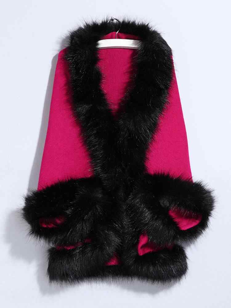 Warm Casual Bats Sleeve Faux Fur Cloak Coats For Women