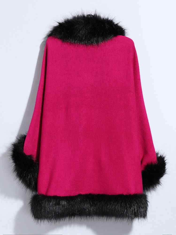 Warm Casual Bats Sleeve Faux Fur Cloak Coats For Women