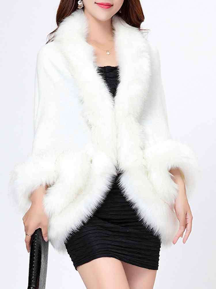 Warm Casual Bats Sleeve Faux Fur Cloak Coats For Women