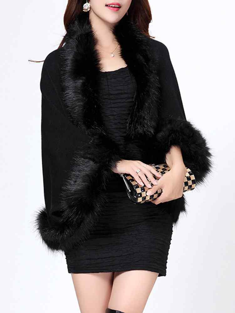 Warm Casual Bats Sleeve Faux Fur Cloak Coats For Women