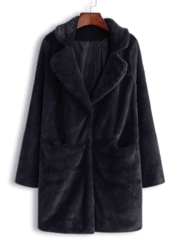 Faux Fur Oversized Solid Color Pocket Warm Coat